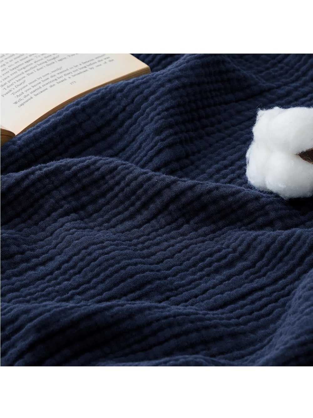 NEW Bedsure 100% Cotton Muslin Blanket Queen Size, 4-Layer, Navy Blue